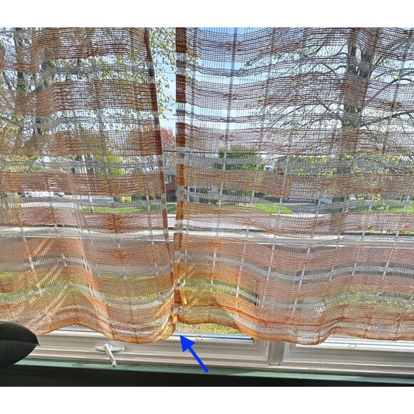 Vintage 70s curtain, orange white open weave, large stripes, per panel - Picture 4 of 10